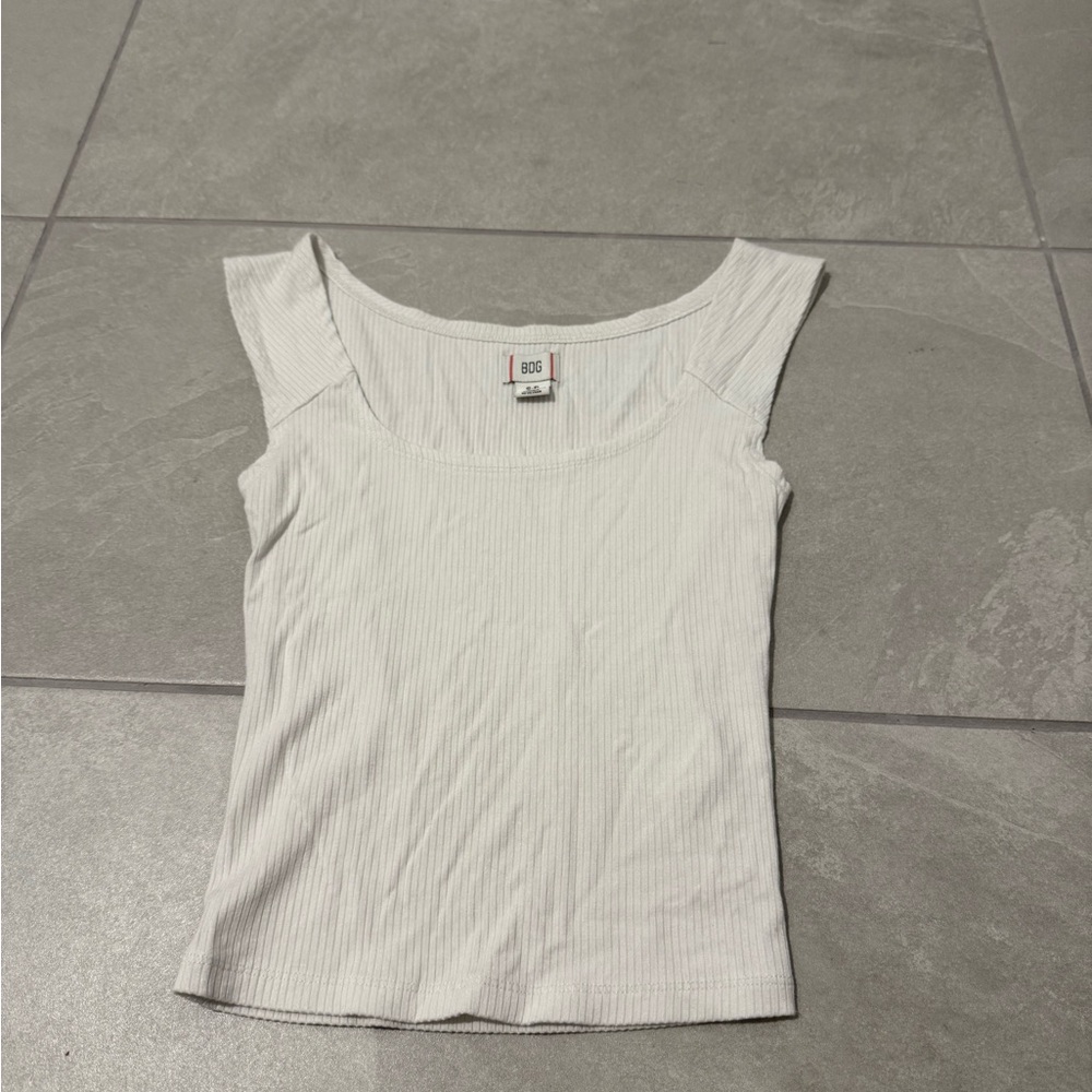 BDG White Ribbed Tank Top